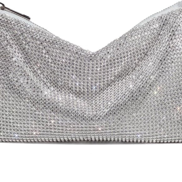 Elegant Rhinestone Evening Handbag with Adjustable Strap & Zipper Closure - Picture 1 of 7